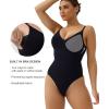 imageSHAPERX Womens Shapewear Tummy Control Bodysuit with Removable Pads Seamless Sculpting Mid Thigh Body ShaperBlack Thong