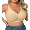 imageSHAPERX Womens Deep V Everyday Bras Wireless Comfort No Underwire Bralettes Soft Push Up Bra Regular and Plus SizeBeige