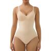imageSHAPERX Womens Shapewear Tummy Control Bodysuit with Removable Pads Seamless Sculpting Mid Thigh Body ShaperBeige Brief