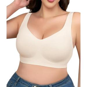 imageSHAPERX Bras for Women No Underwire Seamless Oversized Everyday Bra Comfort Wireless Padded Soft Support BraletteApricot