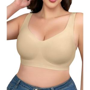 imageSHAPERX Bras for Women No Underwire Seamless Oversized Everyday Bra Comfort Wireless Padded Soft Support BraletteBeige