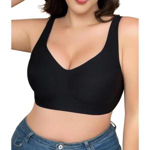 imageSHAPERX Bras for Women No Underwire Seamless Oversized Everyday Bra Comfort Wireless Padded Soft Support BraletteBlack