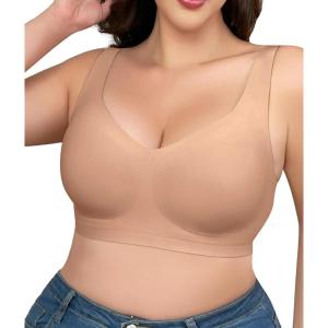 imageSHAPERX Bras for Women No Underwire Seamless Oversized Everyday Bra Comfort Wireless Padded Soft Support BraletteCaramel