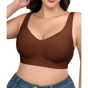 imageSHAPERX Bras for Women No Underwire Seamless Oversized Everyday Bra Comfort Wireless Padded Soft Support BraletteCoffee