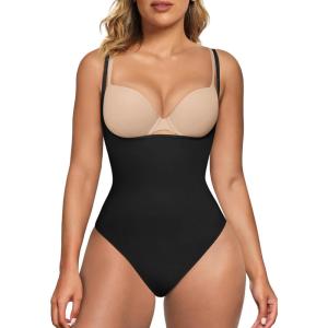 imageSHAPERX Open Bust Shapewear Tummy Control Bodysuits for Women Seamless Compression High Waisted Body ShaperBlackthong