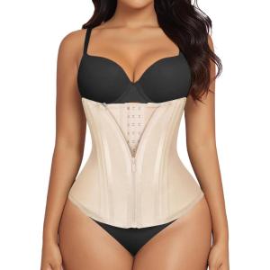 imageSHAPERX Waist Trainer for Women Tummy Control Workout Waist Cincher Corset Hourglass Body Shaper Zipper and HooksBeige