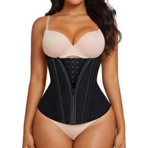 imageSHAPERX Waist Trainer for Women Tummy Control Workout Waist Cincher Corset Hourglass Body Shaper Zipper and HooksBlack