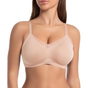 imageSHAPERX Wireless Bras for Women Seamless Push Up V Mesh Bralette No Underwire Full Coverage TShirt Bra with Removable PadsBeige