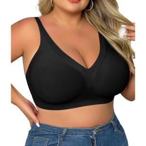 imageSHAPERX Womens Deep V Everyday Bras Wireless Comfort No Underwire Bralettes Soft Push Up Bra Regular and Plus SizeBlack