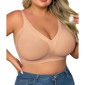 imageSHAPERX Womens Deep V Everyday Bras Wireless Comfort No Underwire Bralettes Soft Push Up Bra Regular and Plus SizeCaramel