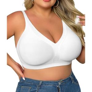 imageSHAPERX Womens Deep V Everyday Bras Wireless Comfort No Underwire Bralettes Soft Push Up Bra Regular and Plus SizeWhite