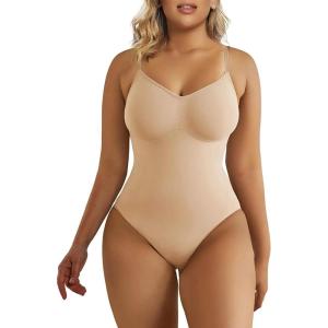 imageSHAPERX Womens Shapewear Bodysuit Tummy Control Body Shaper Seamless Sculpting Snatched Waist Body SuitBeige Thong