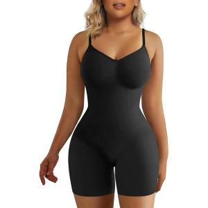 imageSHAPERX Womens Shapewear Bodysuit Tummy Control Body Shaper Seamless Sculpting Snatched Waist Body SuitBlack Mid Thigh