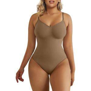 imageSHAPERX Womens Shapewear Bodysuit Tummy Control Body Shaper Seamless Sculpting Snatched Waist Body SuitBrown Thong