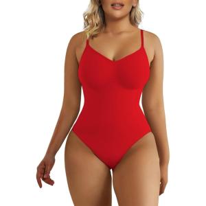 imageSHAPERX Womens Shapewear Bodysuit Tummy Control Body Shaper Seamless Sculpting Snatched Waist Body SuitRed Thong