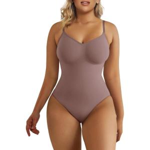 imageSHAPERX Womens Shapewear Bodysuit Tummy Control Body Shaper Seamless Sculpting Snatched Waist Body SuitUmber Thong