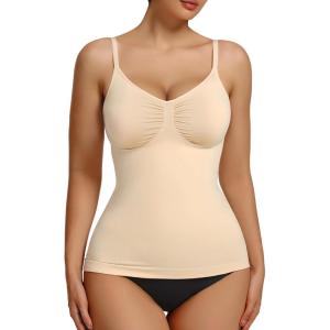 imageSHAPERX Womens Shapewear Tank Tops Seamless Tummy Control Shaping Camisole Adjustable Straps AntiRoll HemBeige