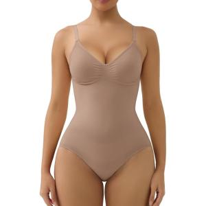 imageSHAPERX Womens Shapewear Tummy Control Bodysuit with Removable Pads Seamless Sculpting Mid Thigh Body ShaperSienna Brief