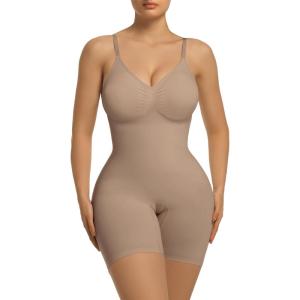 imageSHAPERX Womens Shapewear Tummy Control Bodysuit with Removable Pads Seamless Sculpting Mid Thigh Body ShaperSienna Mid Thigh