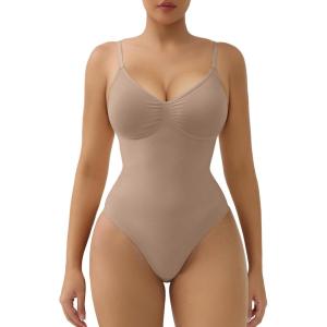 imageSHAPERX Womens Shapewear Tummy Control Bodysuit with Removable Pads Seamless Sculpting Mid Thigh Body ShaperSienna Thong