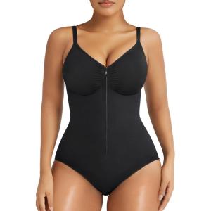 imageSHAPERX Womens Shapewear Bodysuit Tummy Control Seamless ZipUp Sculpting Body Shaper Medium CompressionBlack Brief