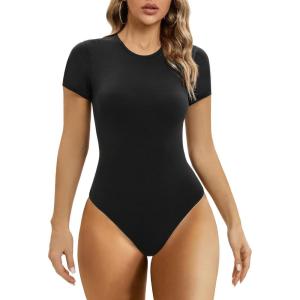 imageSHAPERX Womens Fit Everybody Bodysuit Soft Crew Neck Tshirt Body Suits with Thong Design