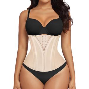 imageSHAPERX Waist Trainer for Women Corset Shapewear Tummy Control Sport Workout Waist Cincher Body Shaper Zipper and HooksBeige