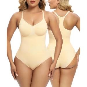 imageSHAPERX Bodysuit for Women Tummy Control Shapewear Racerback Seamless Body Shaper Tank TopBeige