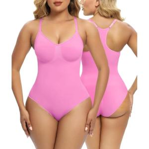 imageSHAPERX Bodysuit for Women Tummy Control Shapewear Racerback Seamless Body Shaper Tank TopPink