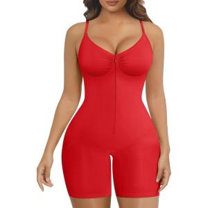 imageSHAPERX Shapewear Bodysuit for Women Tummy Control Seamless ZipUp Body Shaper Waist Snatched Body SuitRed Shorts