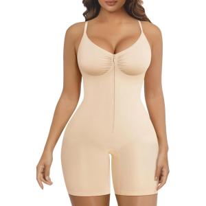 imageSHAPERX Womens Shapewear Bodysuit Tummy Control Seamless ZipUp Body Shaper Waist Defining SilhouetteBeige Shorts