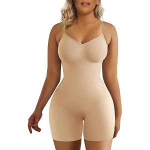imageSHAPERX Shapewear for Women Tummy Control Bodysuit Mid Thigh Body Shaper Shorts for a Lifted LookBeige