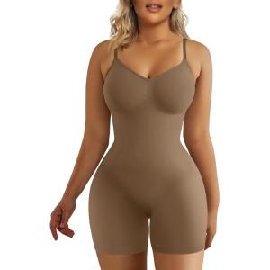 imageSHAPERX Shapewear for Women Tummy Control Bodysuit Mid Thigh Body Shaper Shorts for a Lifted LookBrown