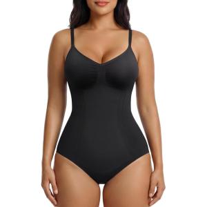 imageSHAPERX Womens Shapewear Bodysuit Bonded Tummy Control Panel Seamless Comfy Body Shaper With Targeted CompressionBlack