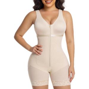 imageSHAPERX Womens Fajas Colombianas Moldeadoras Postpartum Tummy Control Compression Shapewear Body Shaper with Zipper CrotchBeige