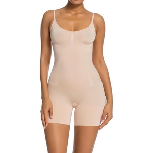 image:imageSHAPERX Womens Shapewear Bodysuit Smoothing Tummy Control Body Shaper with Adjustable Straps Comfortable MidThigh ShortsBeige