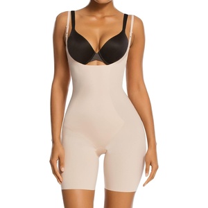 image:imageSHAPERX Womens Shapewear Bodysuit Smoothing Tummy Control Body Shaper with Adjustable Straps Comfortable MidThigh ShortsBeigeunderbust