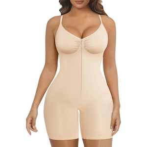 image:imageSHAPERX Womens Shapewear Bodysuit Tummy Control Seamless ZipUp Body Shaper Waist Defining SilhouetteBeige