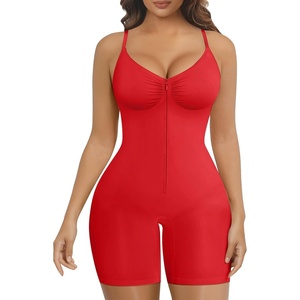 image:imageSHAPERX Womens Shapewear Bodysuit Tummy Control Seamless ZipUp Body Shaper Waist Defining SilhouetteRed