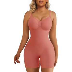 image:imageSHAPERX Shapewear for Women Tummy Control Bodysuit Mid Thigh Body Shaper Shorts for a Lifted LookClay