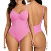image:imageSHAPERX Womens Low Back Shapewear Bodysuit Seamless Tummy Control Backless Thong Body Shaper with Adjustable StrapsPink
