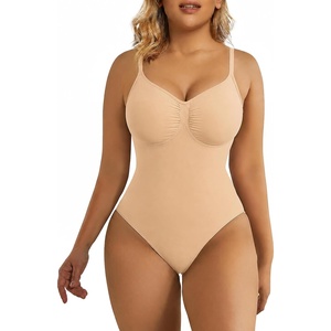 image:imageSHAPERX Womens Tummy Control Shapewear Thong Bodysuit Seamless Waist Snatching Body ShaperBeige Thong