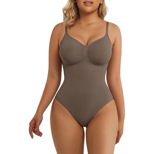 image:imageSHAPERX Womens Tummy Control Shapewear Thong Bodysuit Seamless Waist Snatching Body ShaperUmber
